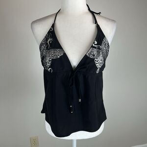 Swim Large Halter Top Y2k Black Butterfly Silver Tankini Top Grunge Goth Fairy